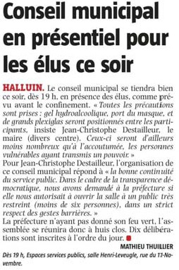 20201117 conseil municipal gestes barrires VdN revue de presse