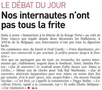 20180209 Friterie Rouge Porte dbat du jour NE revue de presse