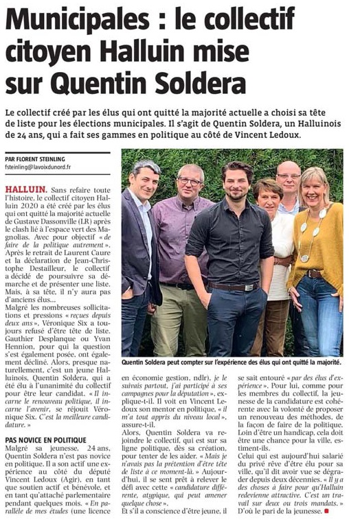 20191127 Liste Municipales 2020 Soldera Quentin VdN revue de presse