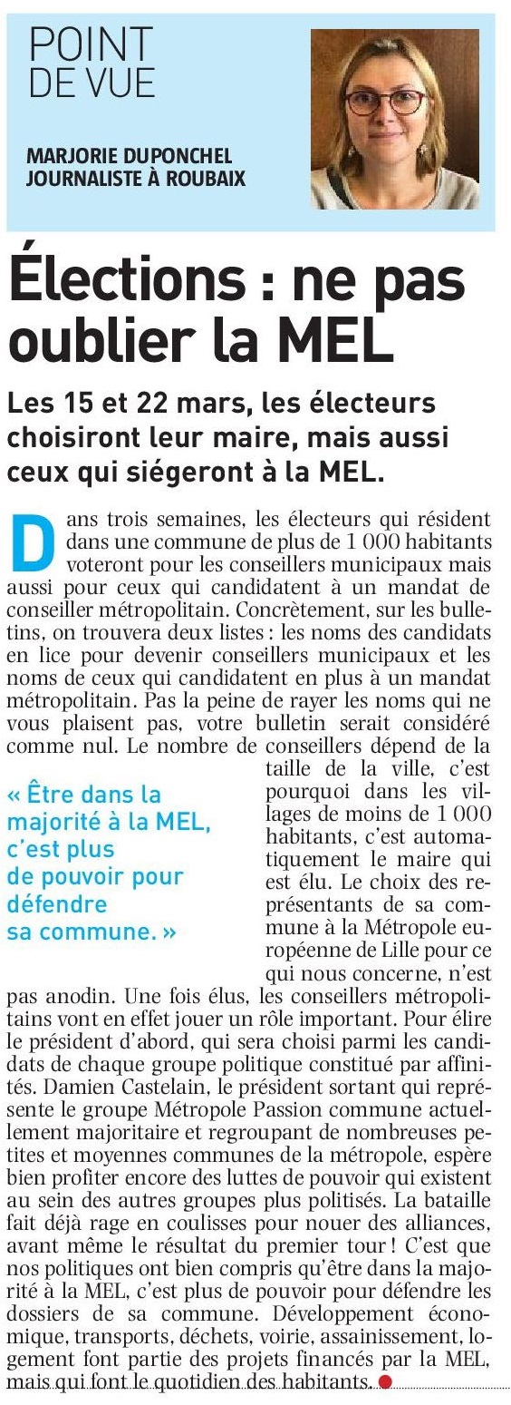 20200224 Muncipales 2020 Elections MEL Point de vue NE revue de presse