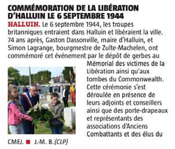 20180911 Lbration dHalluin 1944 VdN revue de presse