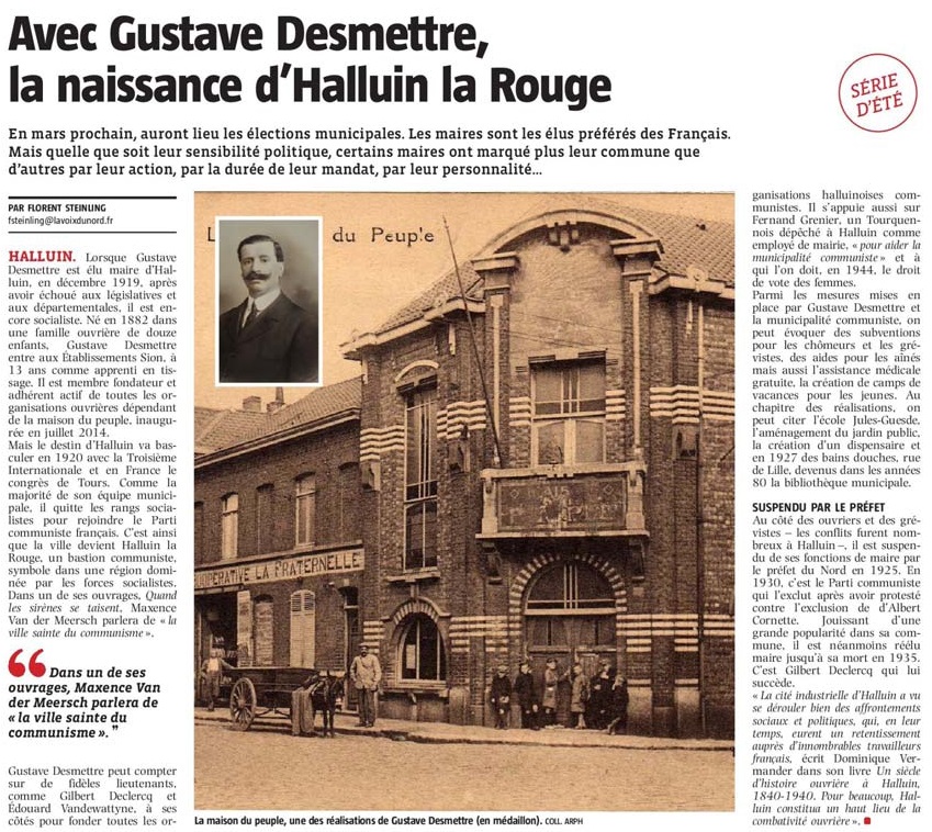 20190725Gustae Desmettre Maire Halluin Historique VdN revue de presse