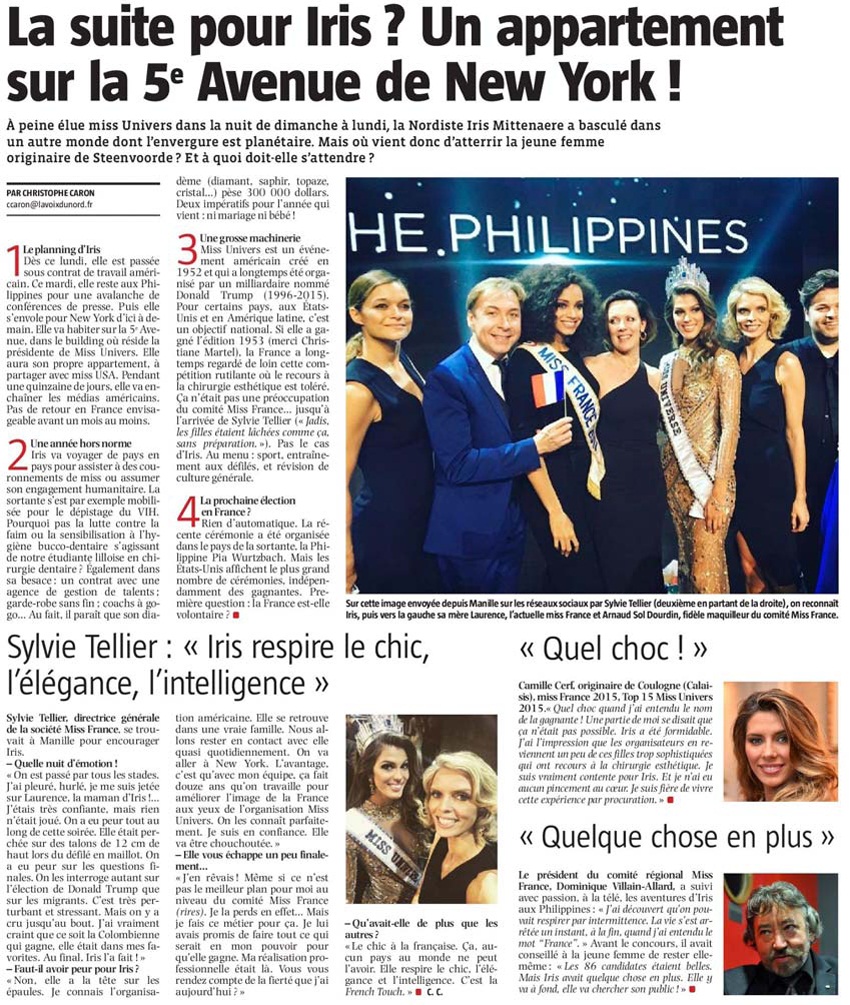 170131 Iris Mittenaere Miss Univers 2 VdN et NE revue de presse