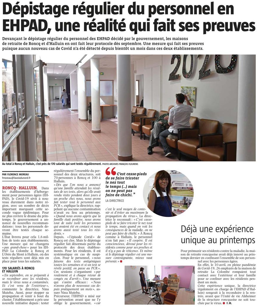 20201124 EHPAD Dpistage VdN revue de presse