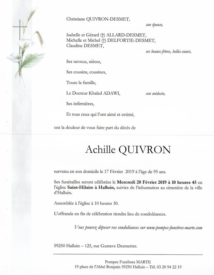 Quivron Achille faire part 1