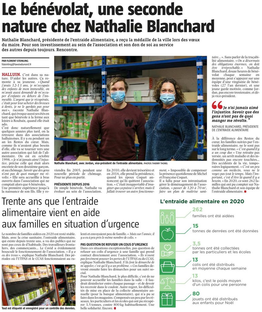 20210208 Entraide Alimentaire Nathalie Blanchard en 2021 VdN revue de presse