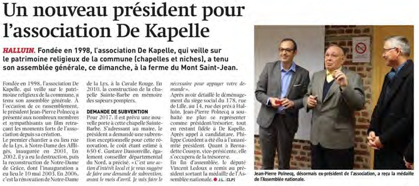 170221 De Kapelle nouveau prsident NE revue de presse